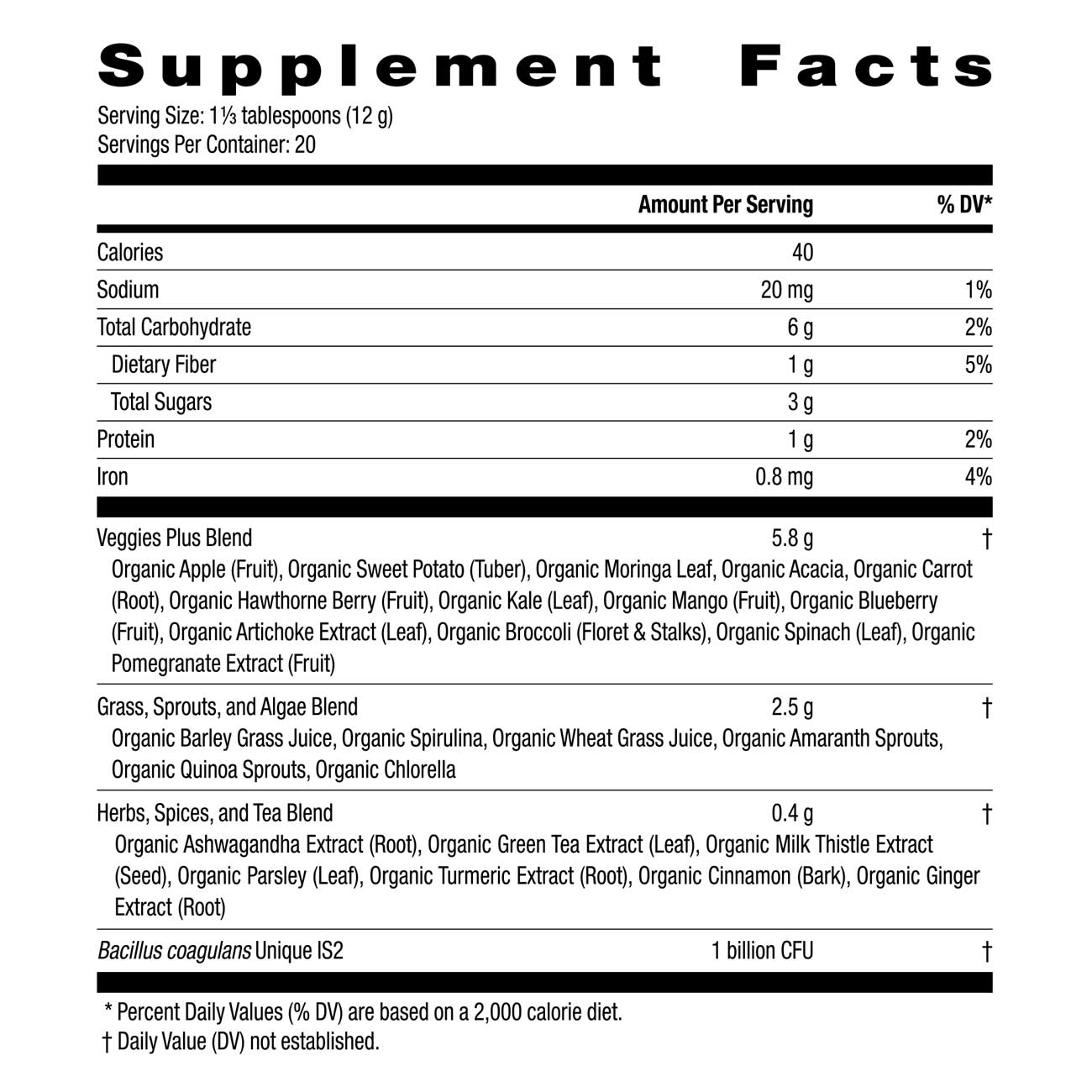 HERBALIFE V Plant-Based Greens Booster nutritional facts