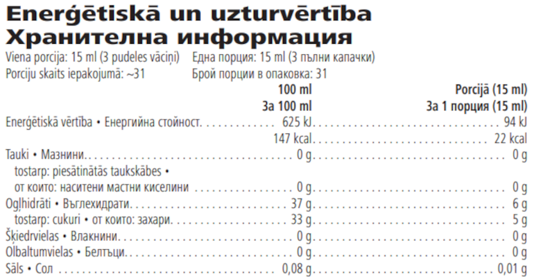Herbalife Хербал алое концентрат Оригинален 473 ml Хранителна информация
