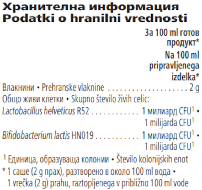 Herbalife Microbiotic Max Ванилия 20 сашета Хранителна информация
