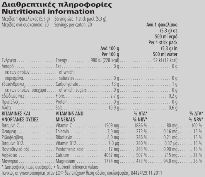 Herbalife24® Hydrate Πορτοκαλι 20 φακελάκια Διαθρεπτικές πληροφορίες