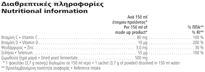 Herbalife Immune Booster Μούρο 21 φακελάκια Διαθρεπτικές πληροφορίες