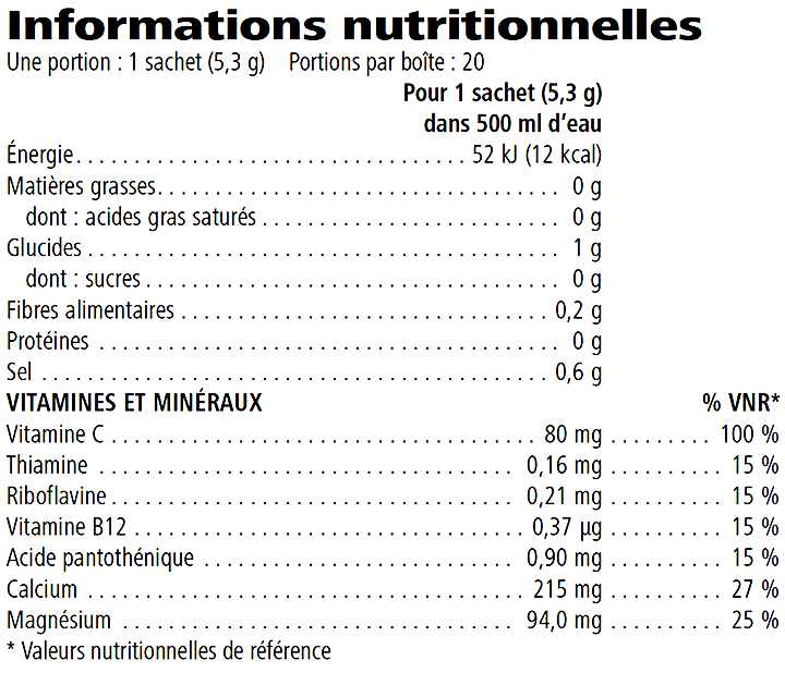 Herbalife24 Hydrate Orange Informations nutritionnelles