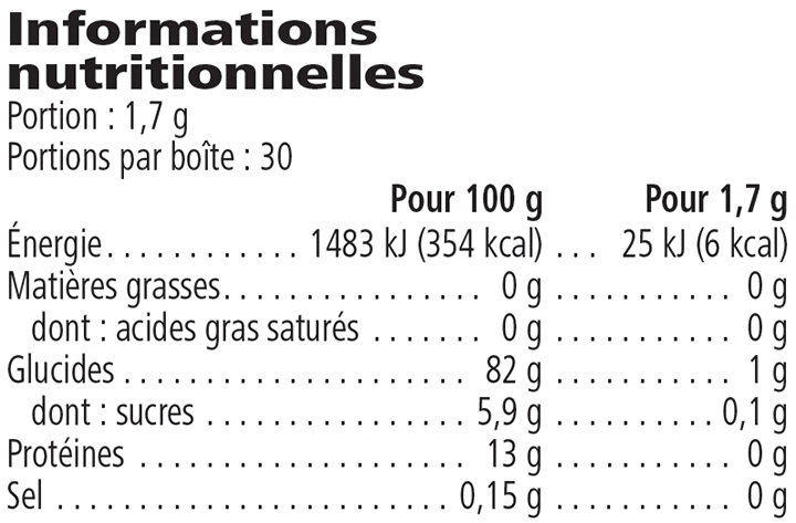 Tableau nutritionnel