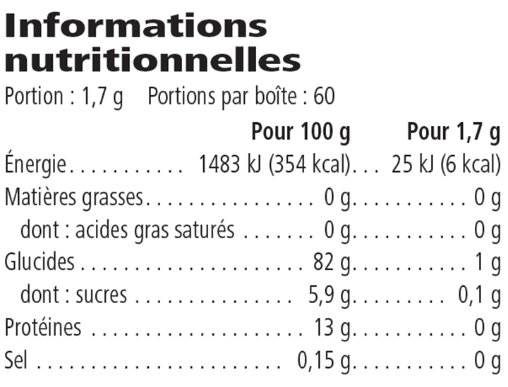 Tableau nutritionnel