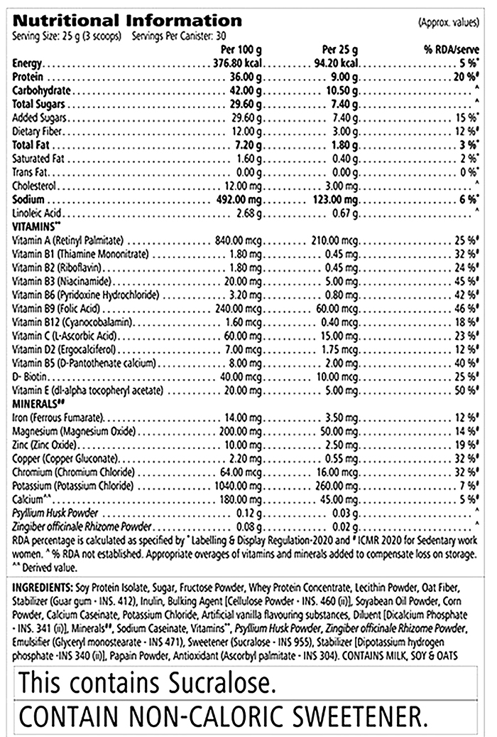 Herbalife Formula 1 Nutritional Shake Mix Rose Kheer 750g Nutritional Information