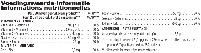 Herbalife SKIN Collageen Skin Booster Aardbei en Citroen Voedingswaarde-informatie