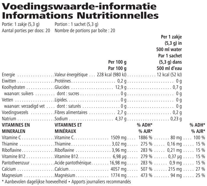 Herbalife24® Hydrate Sinaasappel Voedingswaarde-informatie