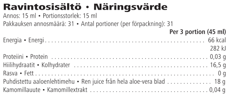 Herbalife Aloe örtkoncentrat Original 473 ml Näringsdeklaration