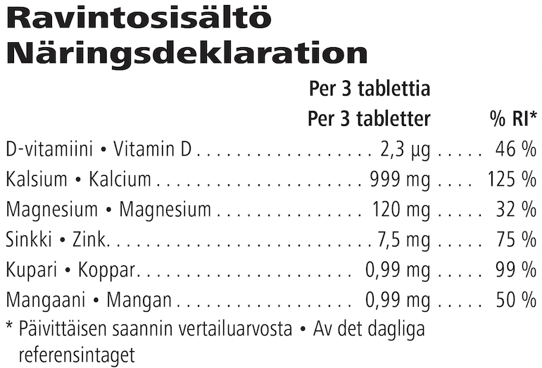 Herbalife Xtra-Cal® 90 tabletter Näringsdeklaration