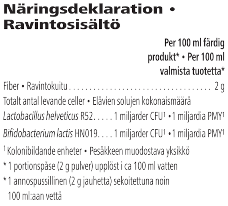 Herbalife Microbiotic Max Vanilj 20 påsar Näringsdeklaration