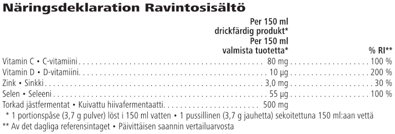 Herbalife Immune Booster Elderberry 21 påsar Näringsdeklaration