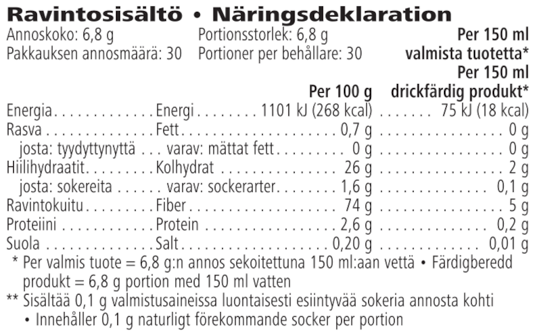 Herbalife Havre-äppelfiber Äpple 204 g Näringsdeklaration
