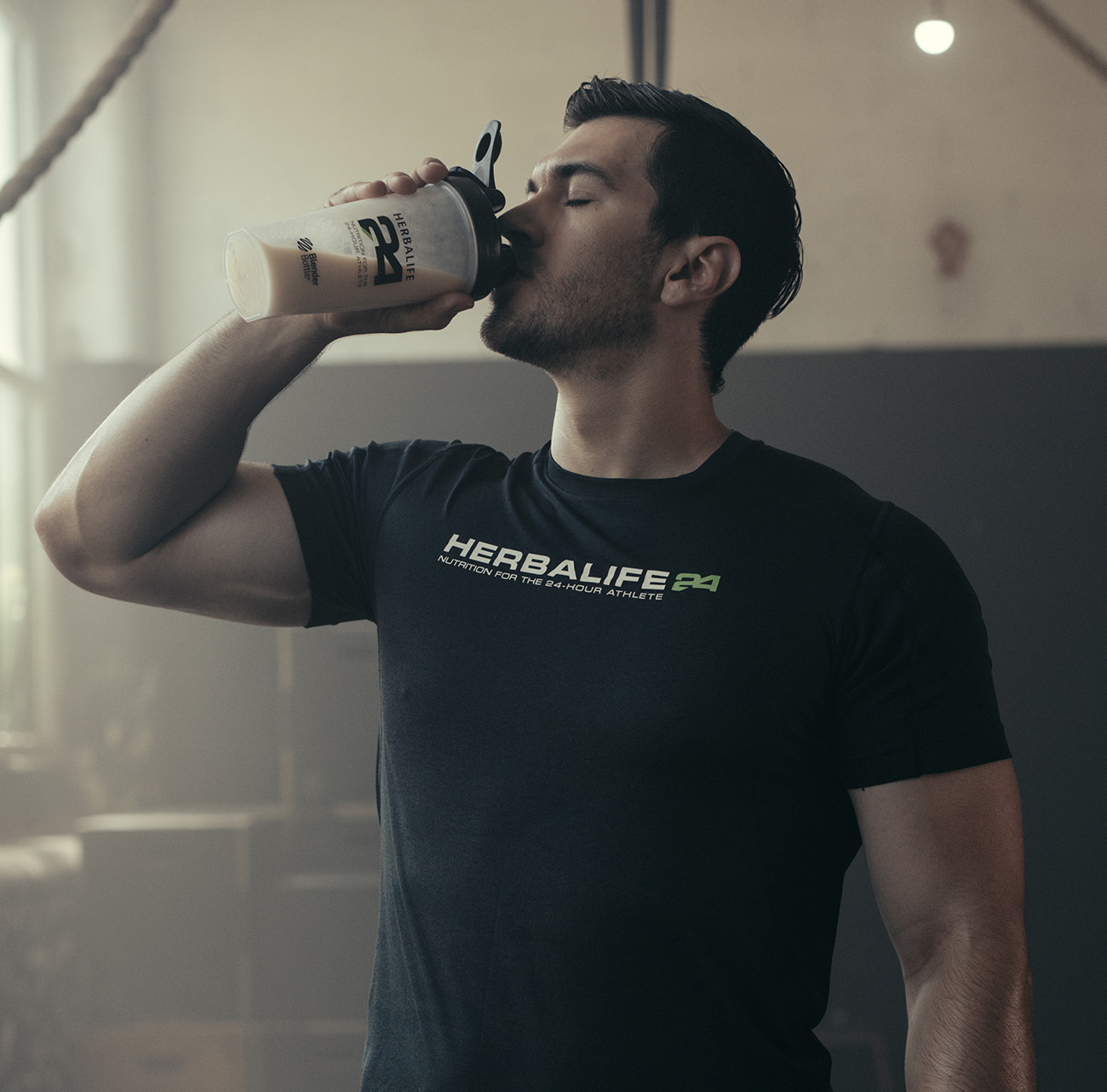 Man drinking protein