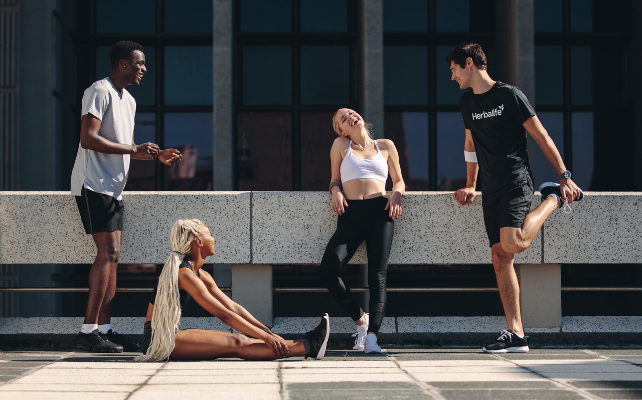Athletes performing outdoors