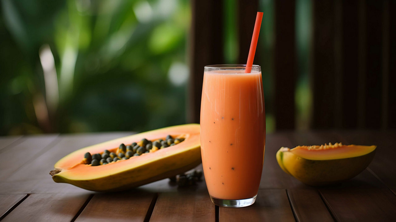 Protein shake with papaya and chia seeds