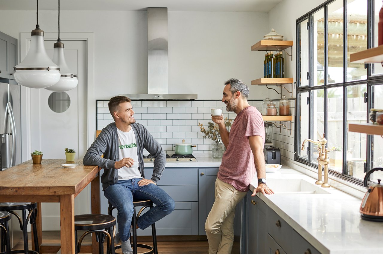 Father and son in the kitchen.