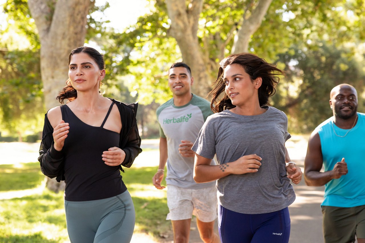 Group of friends on a run in the park