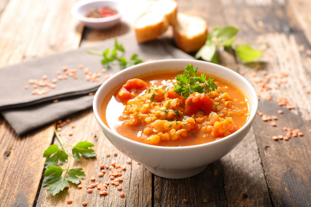bowl of lentils soup and spice