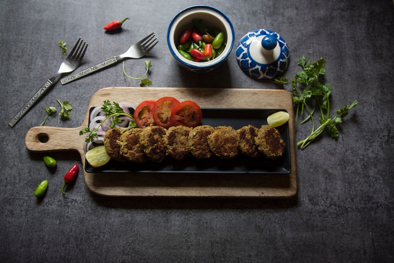 Top view of a shami kebab on a tray