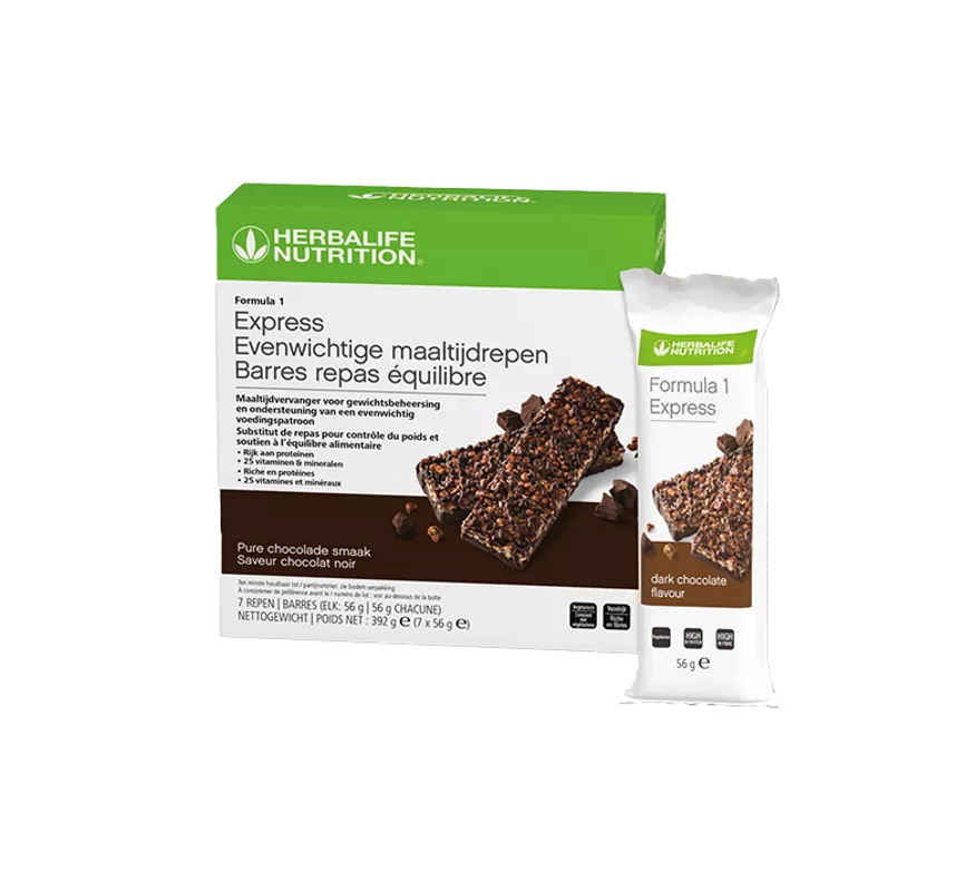 Herbalife Formula 1 Express Formula 1 Express Evenwichtige Maaltijdrepen Pure Chocolade 7 Bars