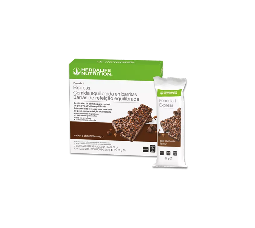 Herbalife Fórmula 1 Express - Barras de Refeição Equilibrada Chocolate Negro 7x56g