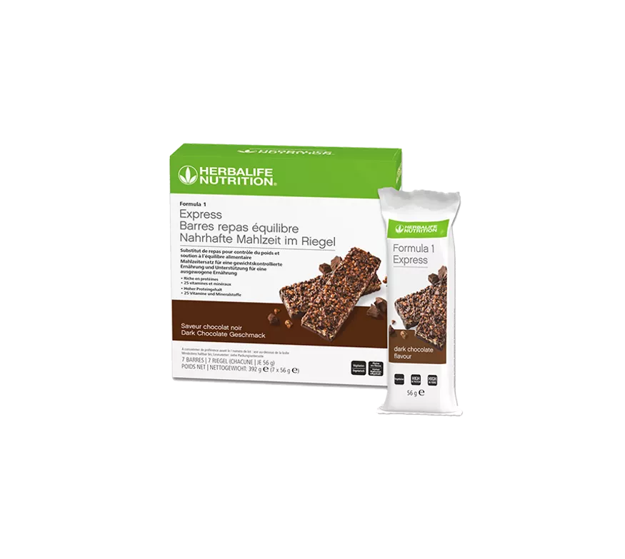 Herbalife Formula 1 Express Nahrhafte Mahlzeit im Riegel Dark Chocolate 7x56g