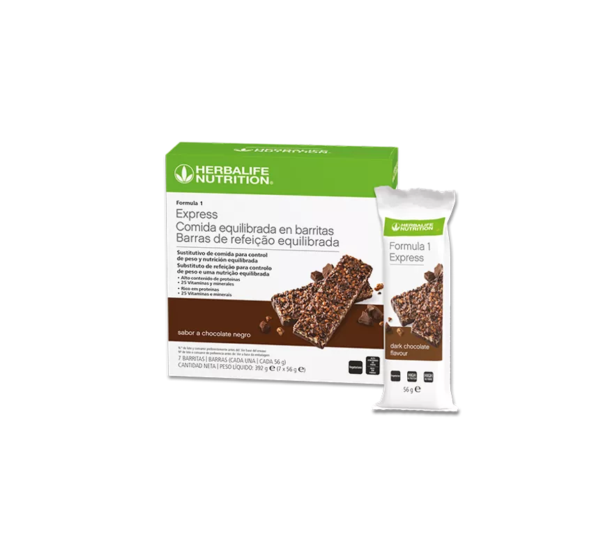 Herbalife Formula 1 Express Equilibrada en Barritas Chocolate Negro 7 x 56 g