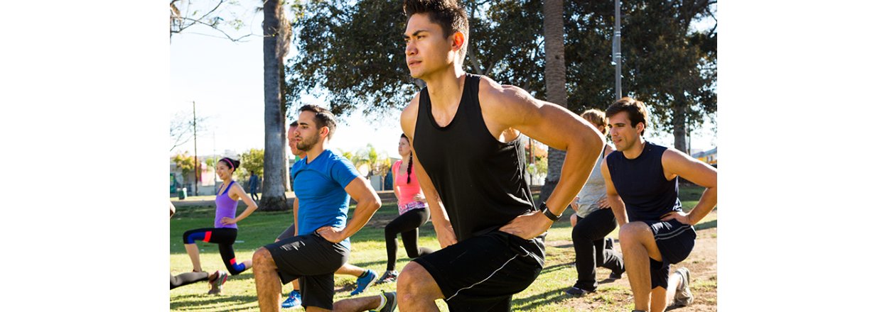 Athletes exercising outdoors
