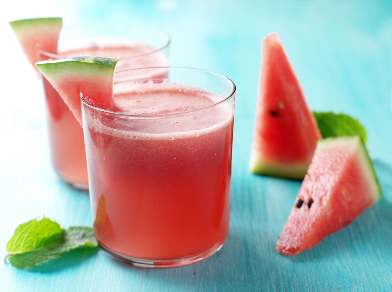 Watermelon lemonade with mint in glass