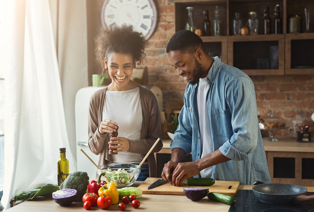 Couple cooking together